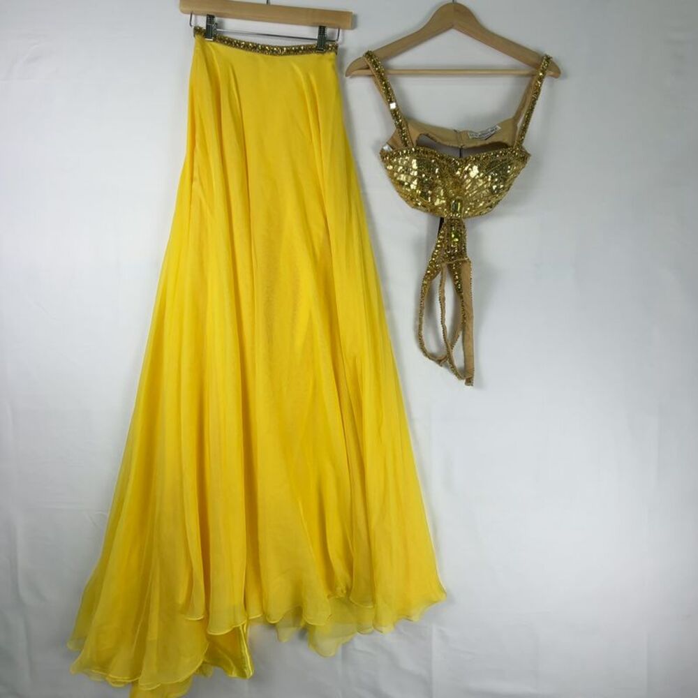 Sherri Hill Yellow Gown with Gold Sequin Bodice